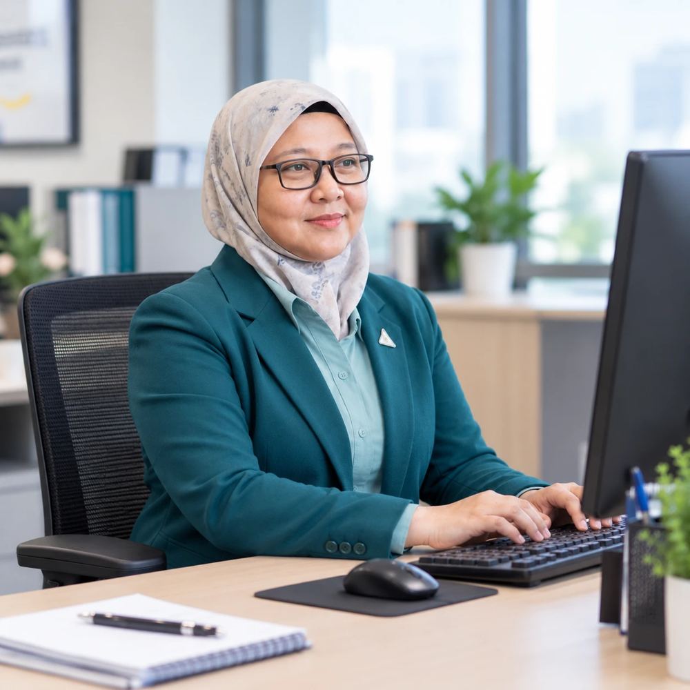 Suzana working at her desk